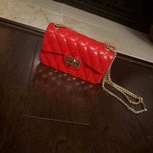 Red Quilted Chain Shoulder Bag